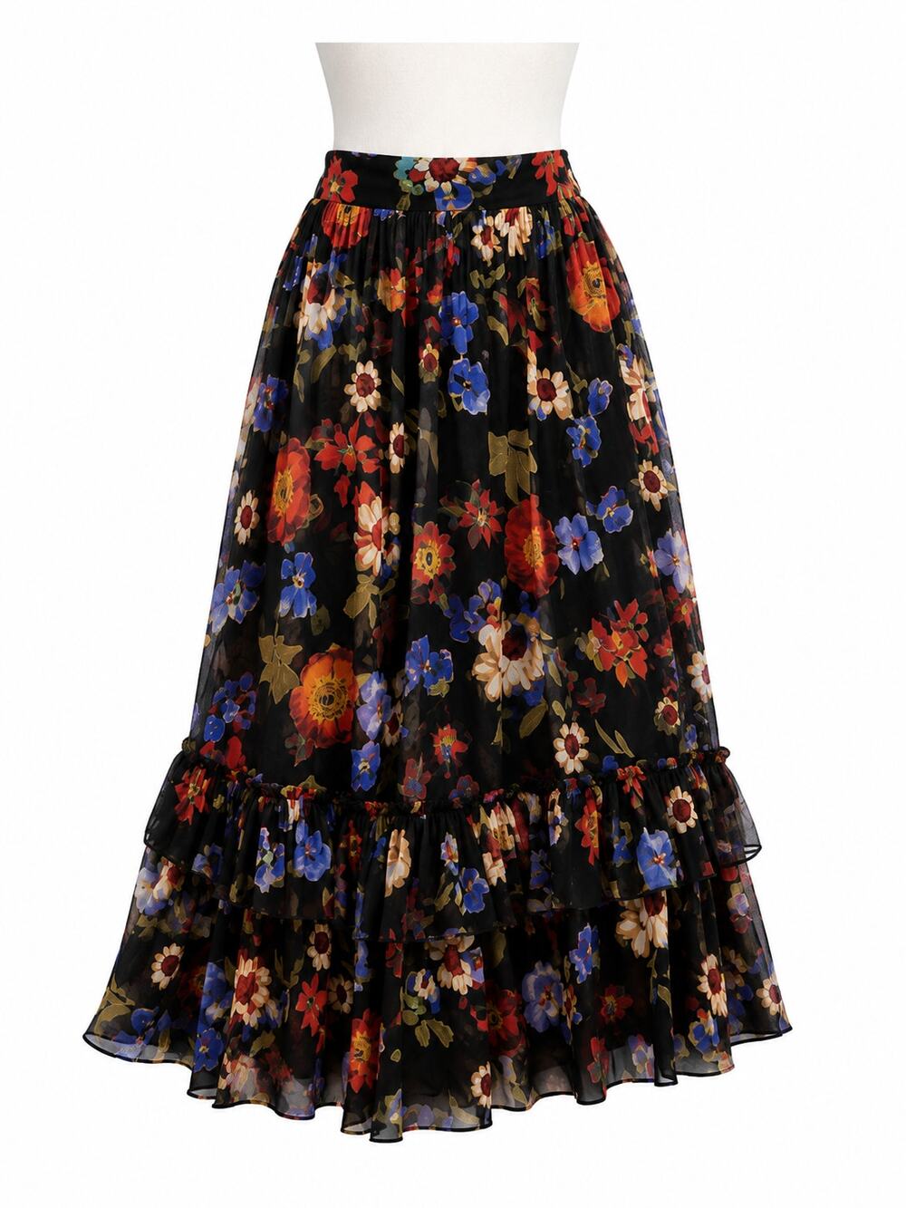 Anthropologie Geisha Designs Paras & Shalini Floral Ruffle Midi Skirt - Size S
